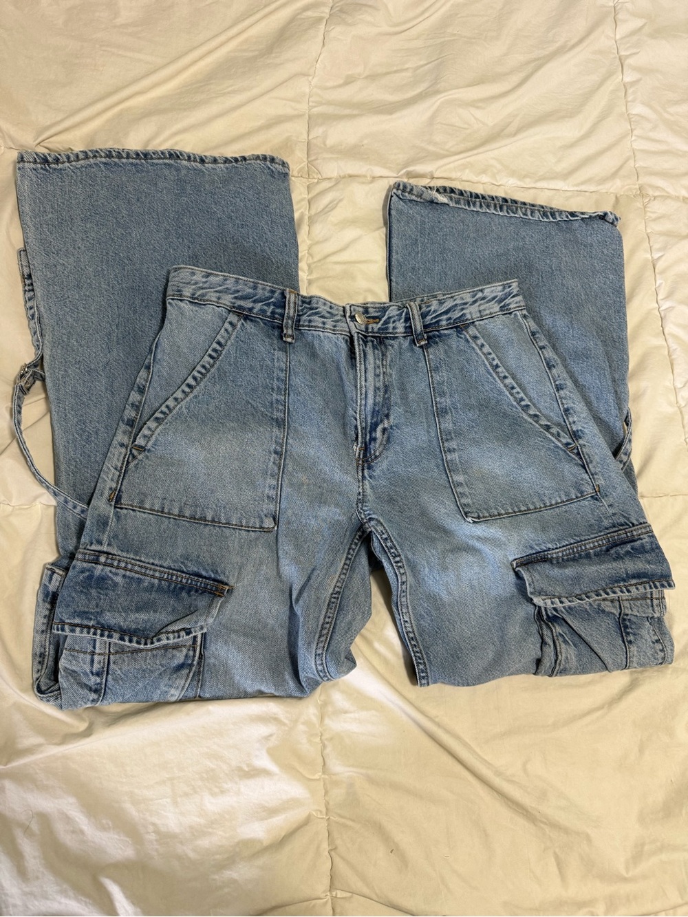 Zara Light Blue Cargo Boyfriend Jeans